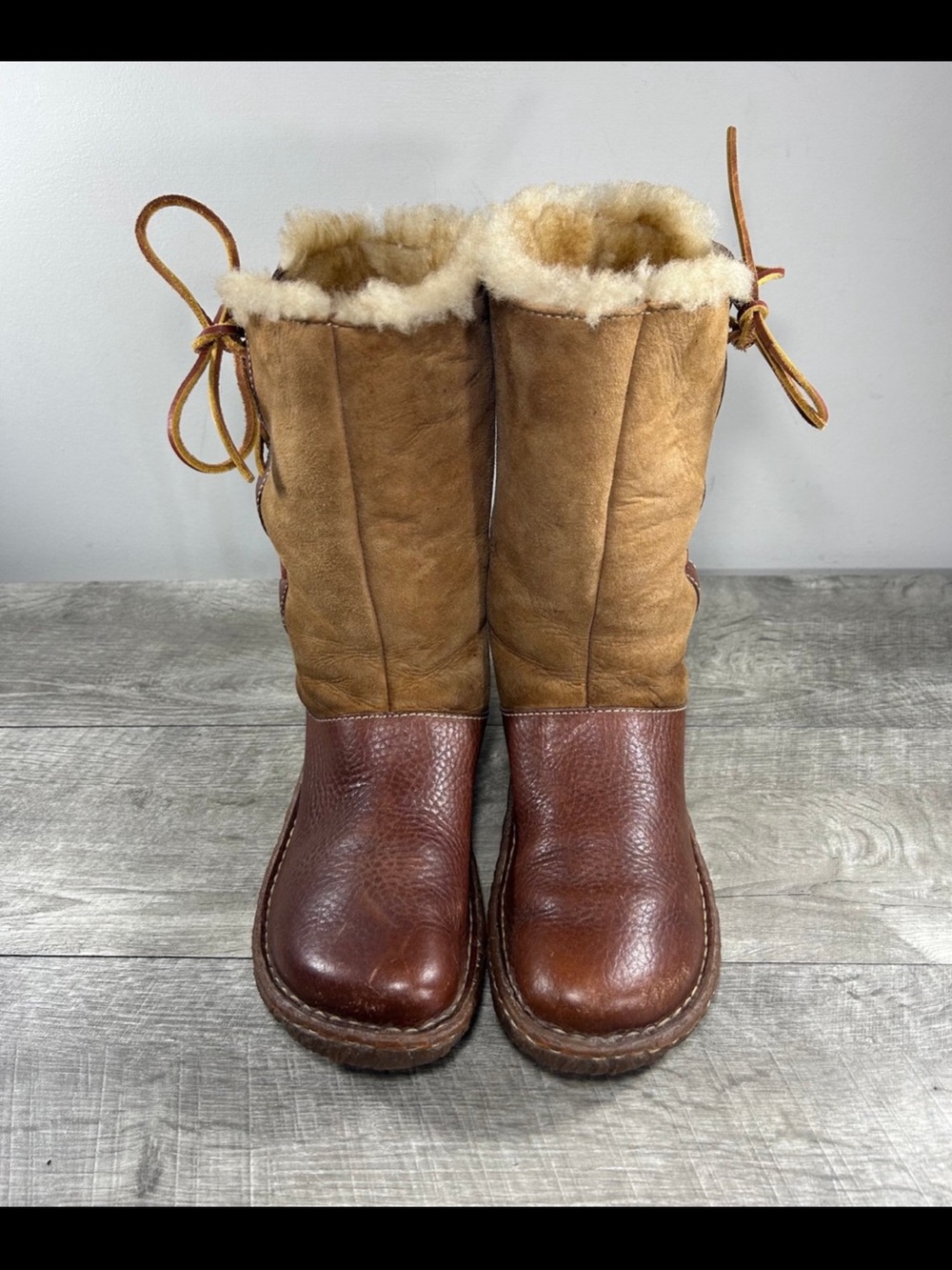Born Yuma Lace-Up Shearling Chestnut Leather Winter Snow Women’s Boots Size 7 - Picture 3 of 11